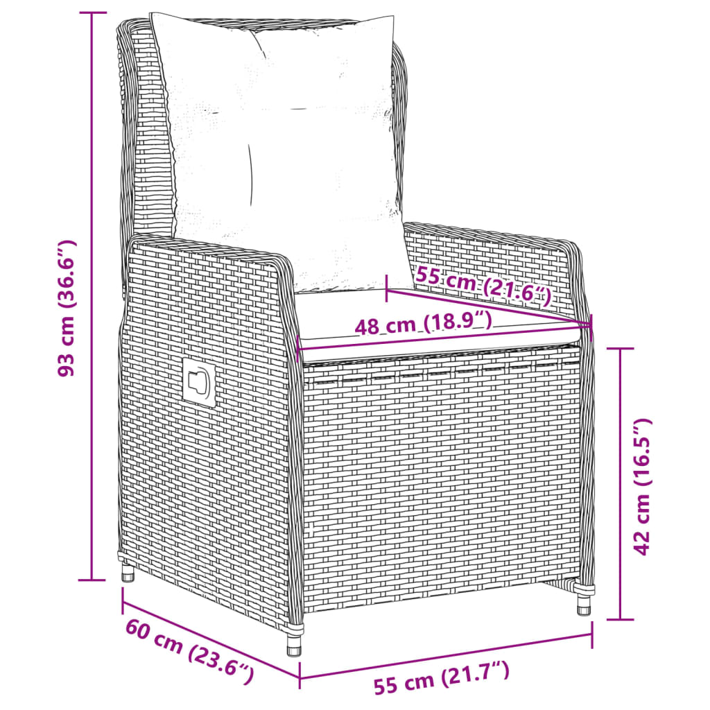 2 db szürke polyrattan dönthető kerti szék