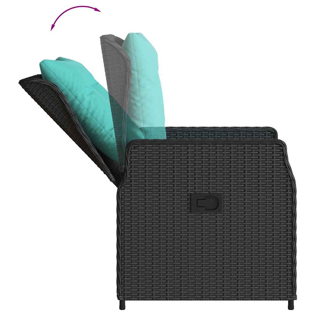 2 db fekete polyrattan dönthető kerti szék