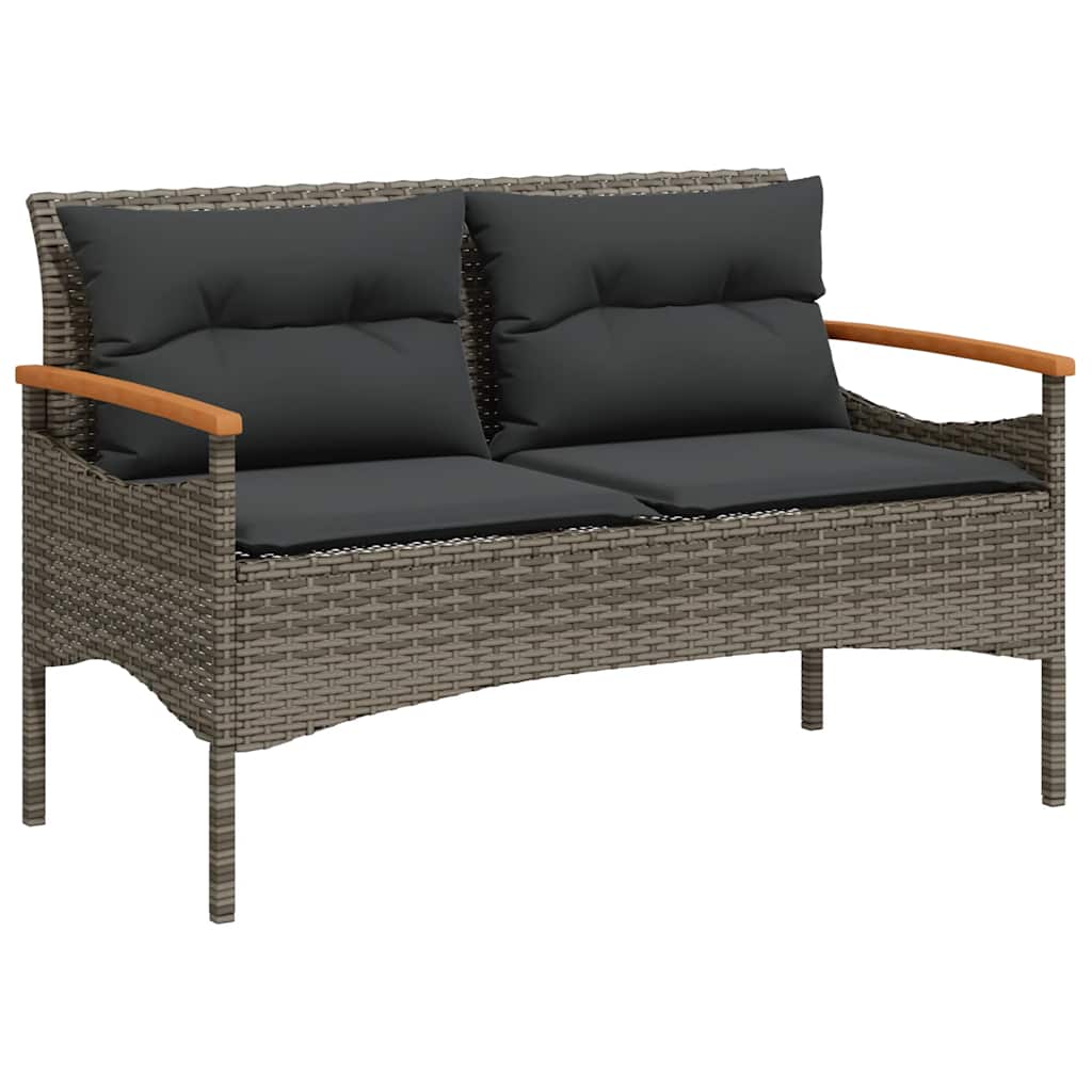 Szürke polyrattan kerti pad párnával 116 x 62,5 x 74