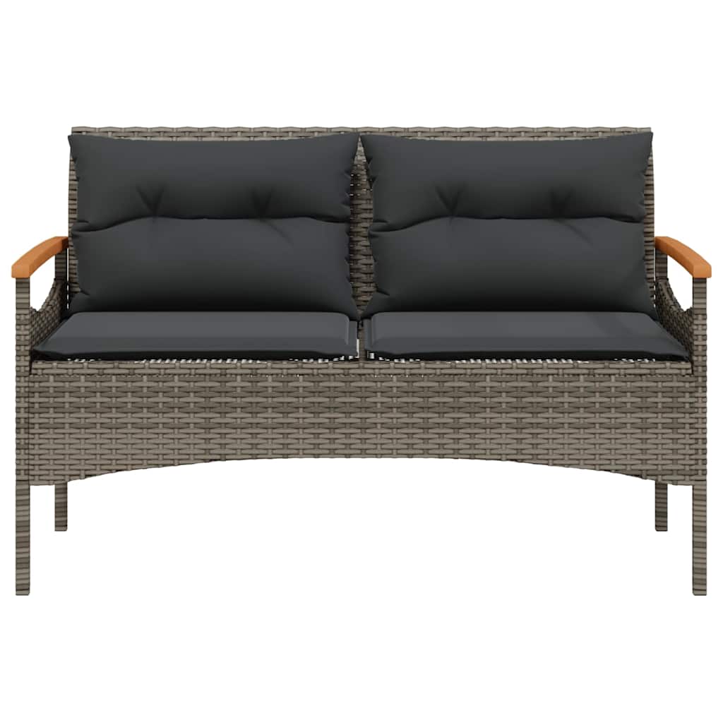 Szürke polyrattan kerti pad párnával 116 x 62,5 x 74