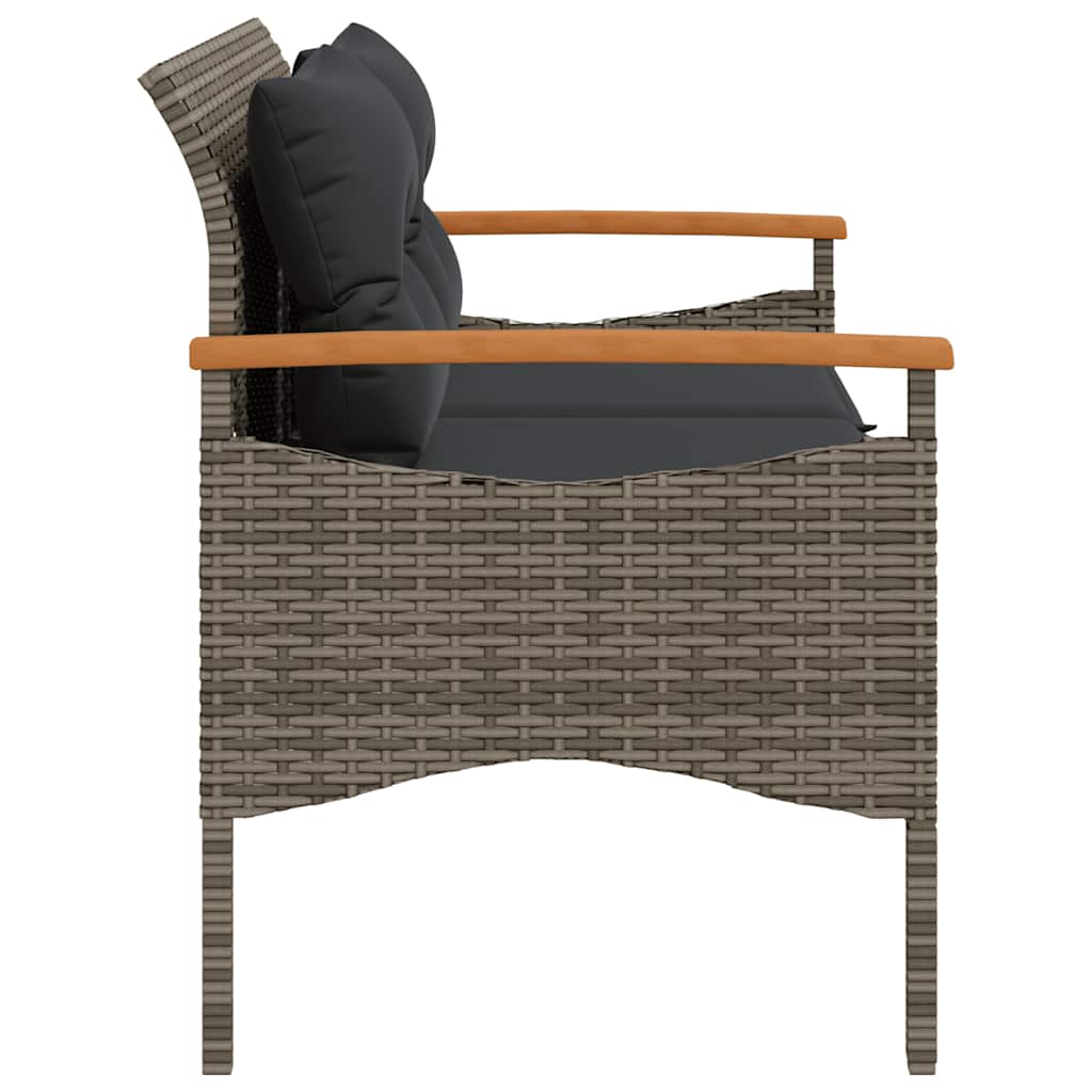 Szürke polyrattan kerti pad párnával 116 x 62,5 x 74