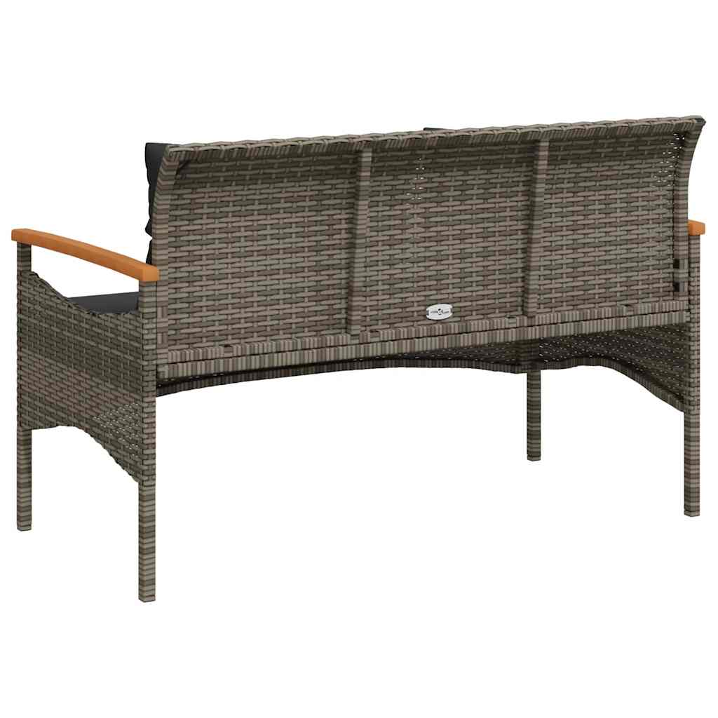 Szürke polyrattan kerti pad párnával 116 x 62,5 x 74