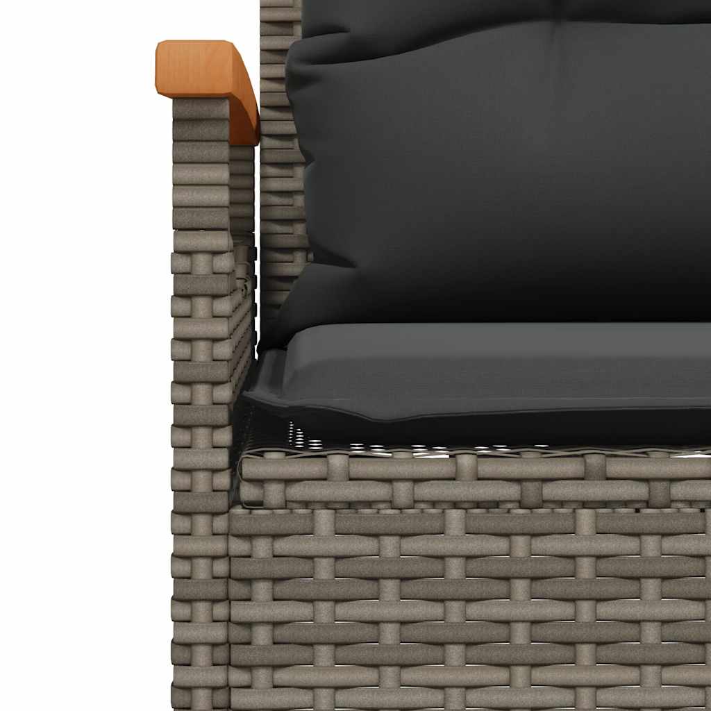 Szürke polyrattan kerti pad párnával 116 x 62,5 x 74