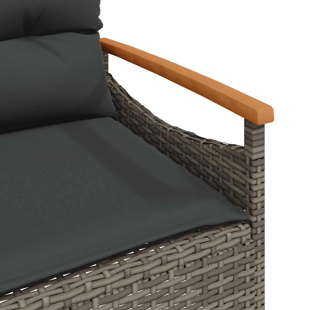 Szürke polyrattan kerti pad párnával 116 x 62,5 x 74