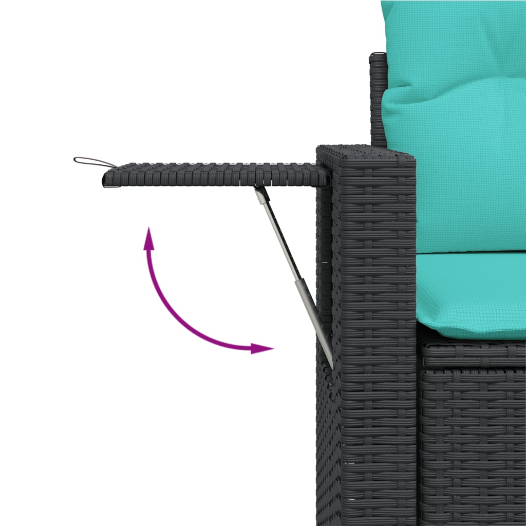 10 db fekete polyrattan kerti kanapégarnitúra párnákkal
