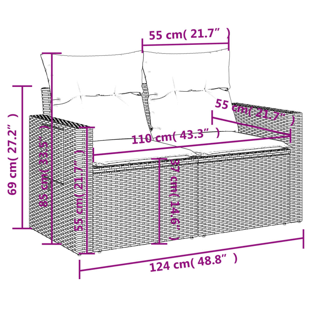10 db szürke polyrattan kerti kanapégarnitúra párnákkal