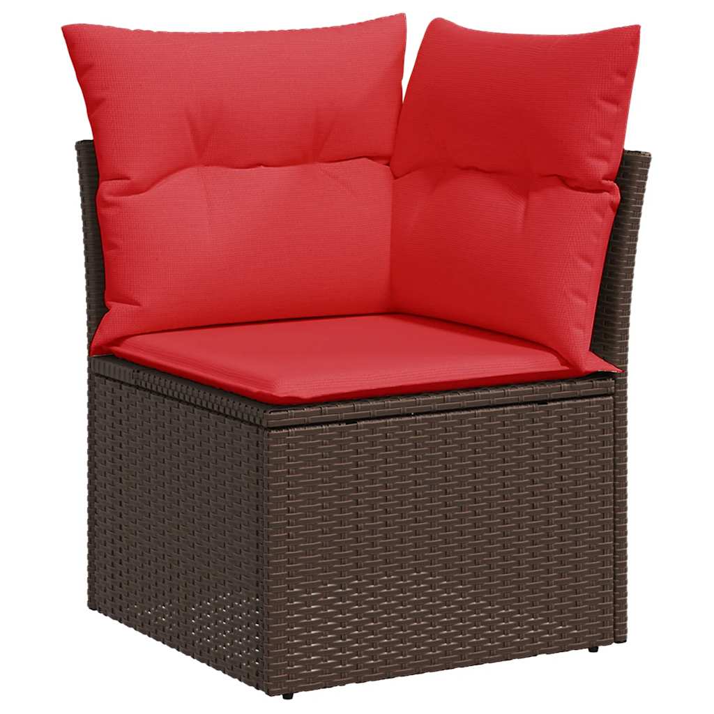 11 db barna polyrattan kerti kanapégarnitúra párnákkal