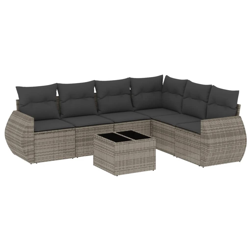 7 részes szürke polyrattan kerti ülőgarnitúra párnákkal