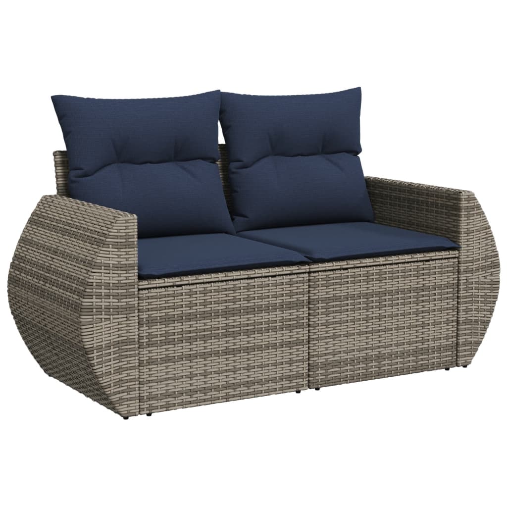 11 db szürke polyrattan kerti kanapégarnitúra párnákkal