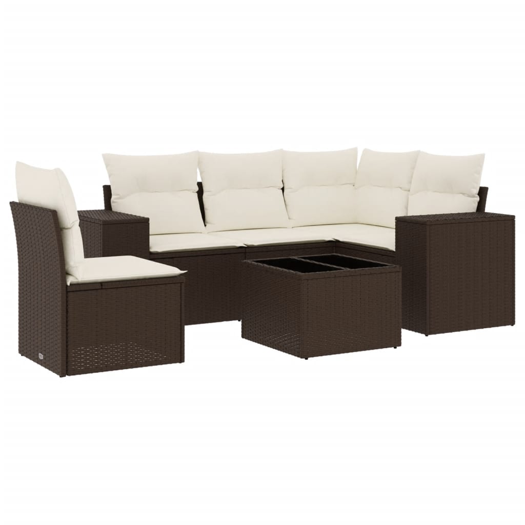 6 részes barna polyrattan kerti ülőgarnitúra párnával