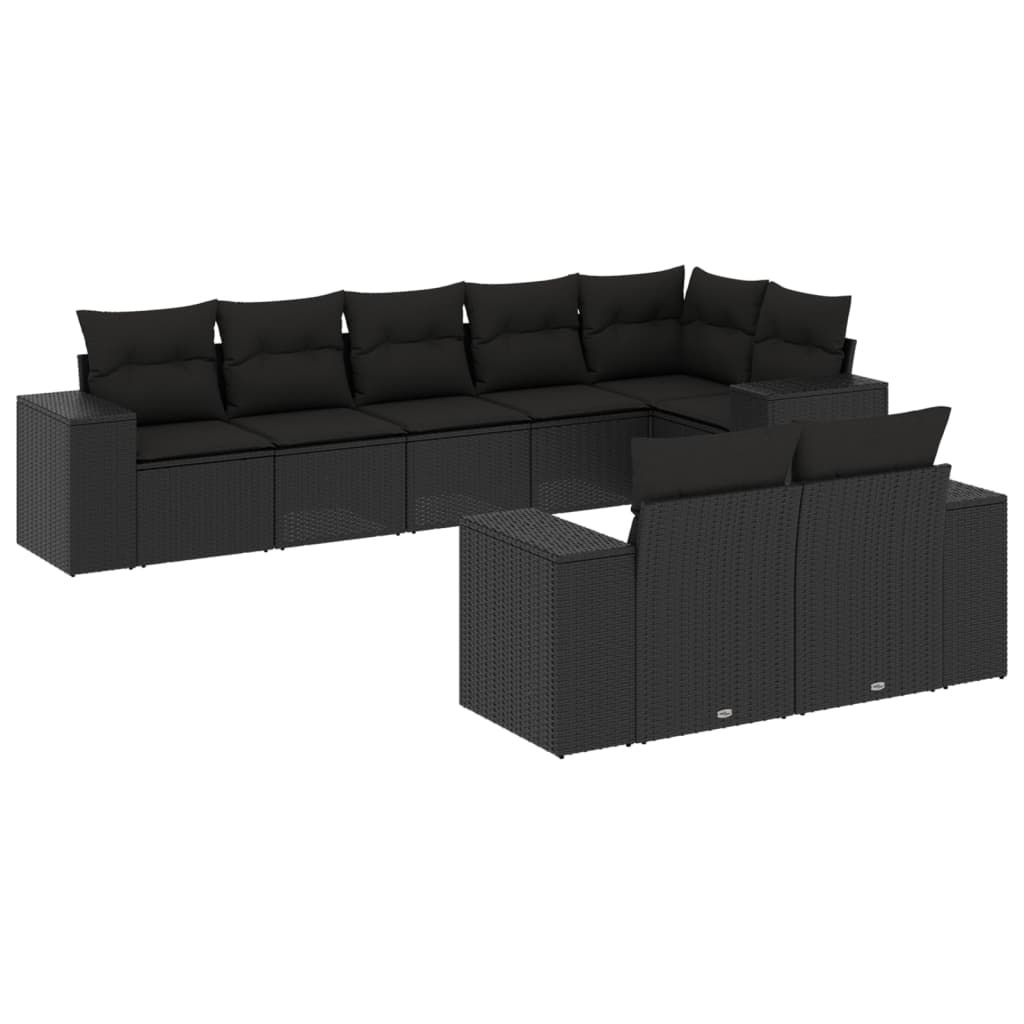 8 részes fekete polyrattan kerti ülőgarnitúra párnákkal 8 részes fekete polyrattan kerti ülőgarnitúra párnákkal