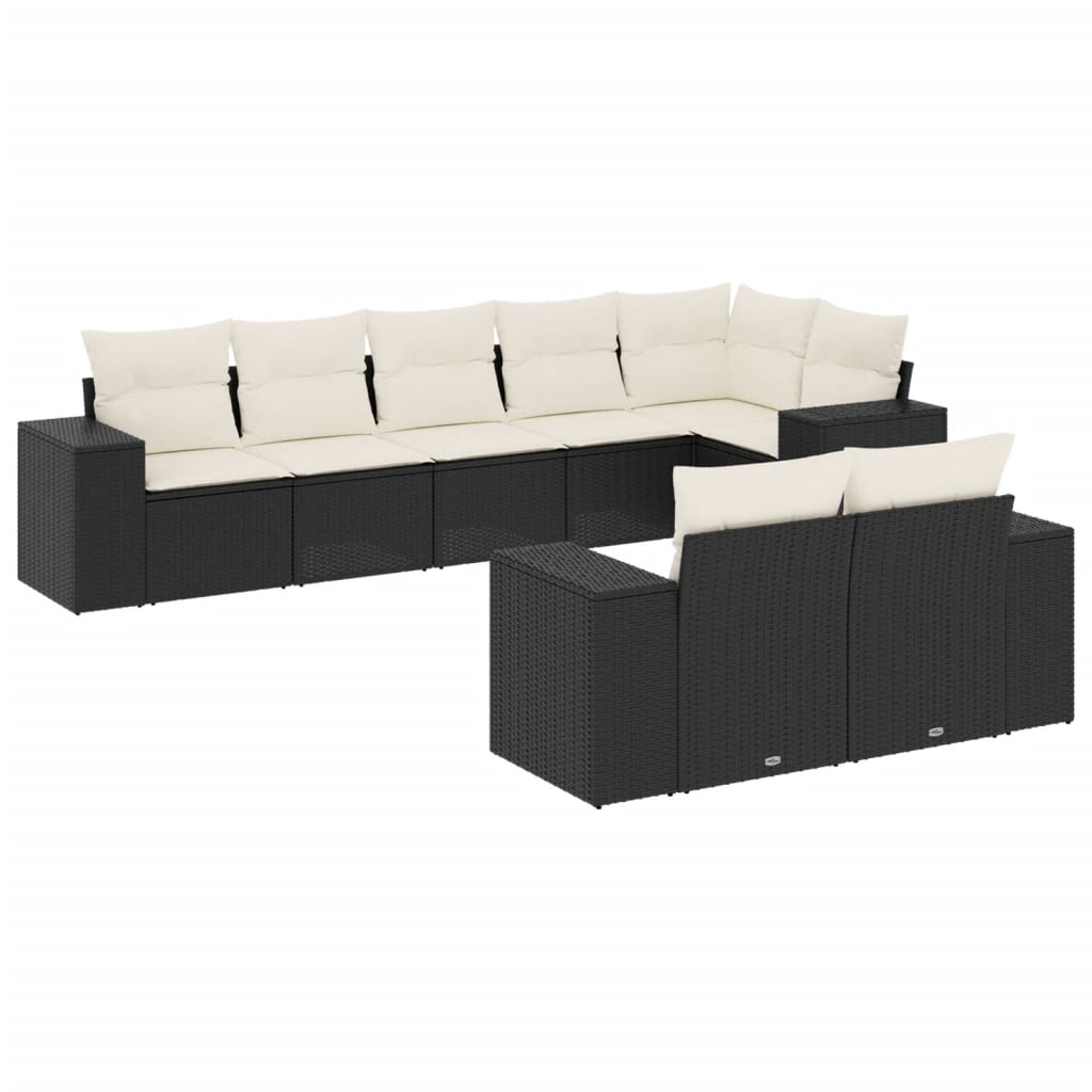 8 részes fekete polyrattan kerti ülőgarnitúra párnákkal