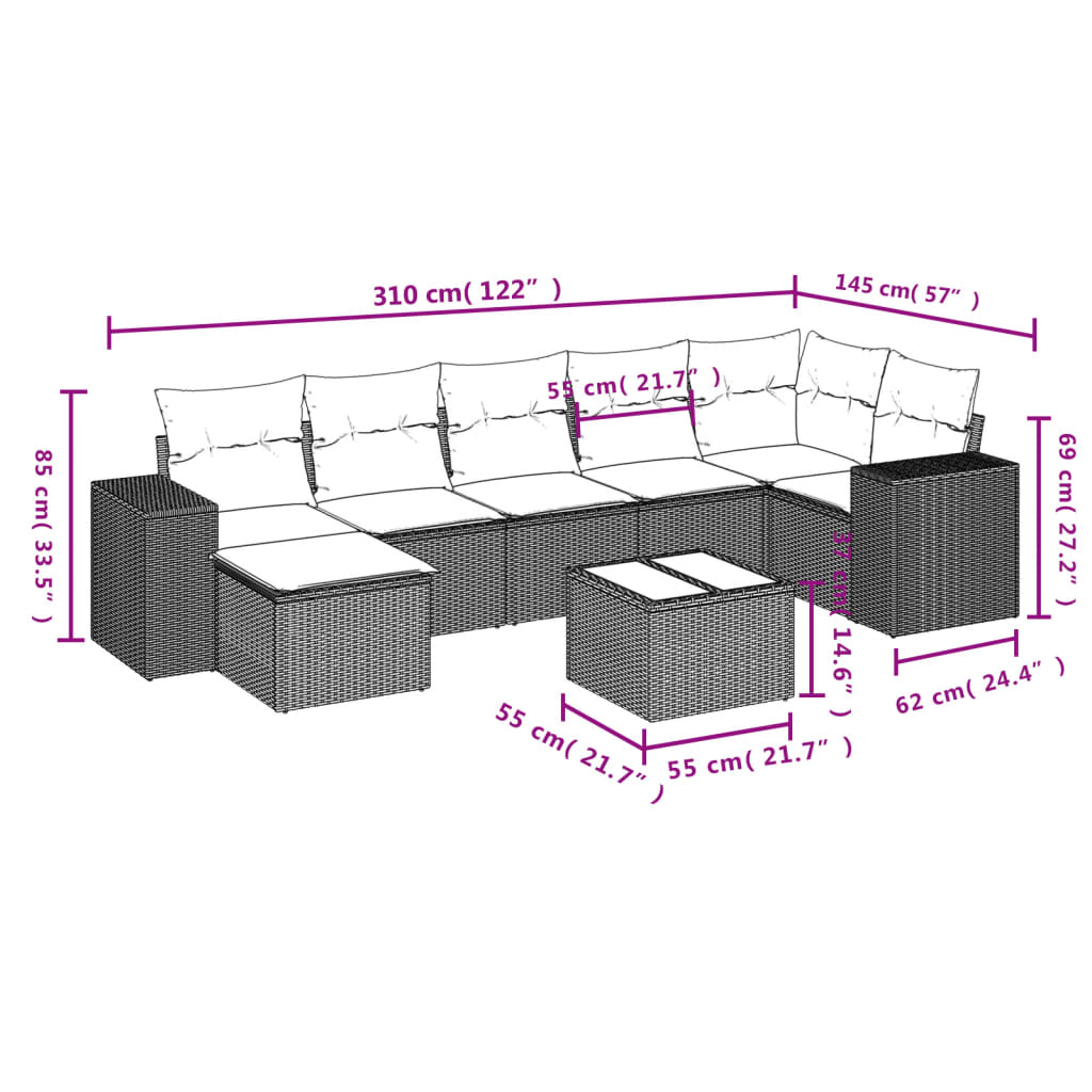 8 részes világosszürke polyrattan kerti ülőgarnitúra párnával 8 részes világosszürke polyrattan kerti ülőgarnitúra párnával
