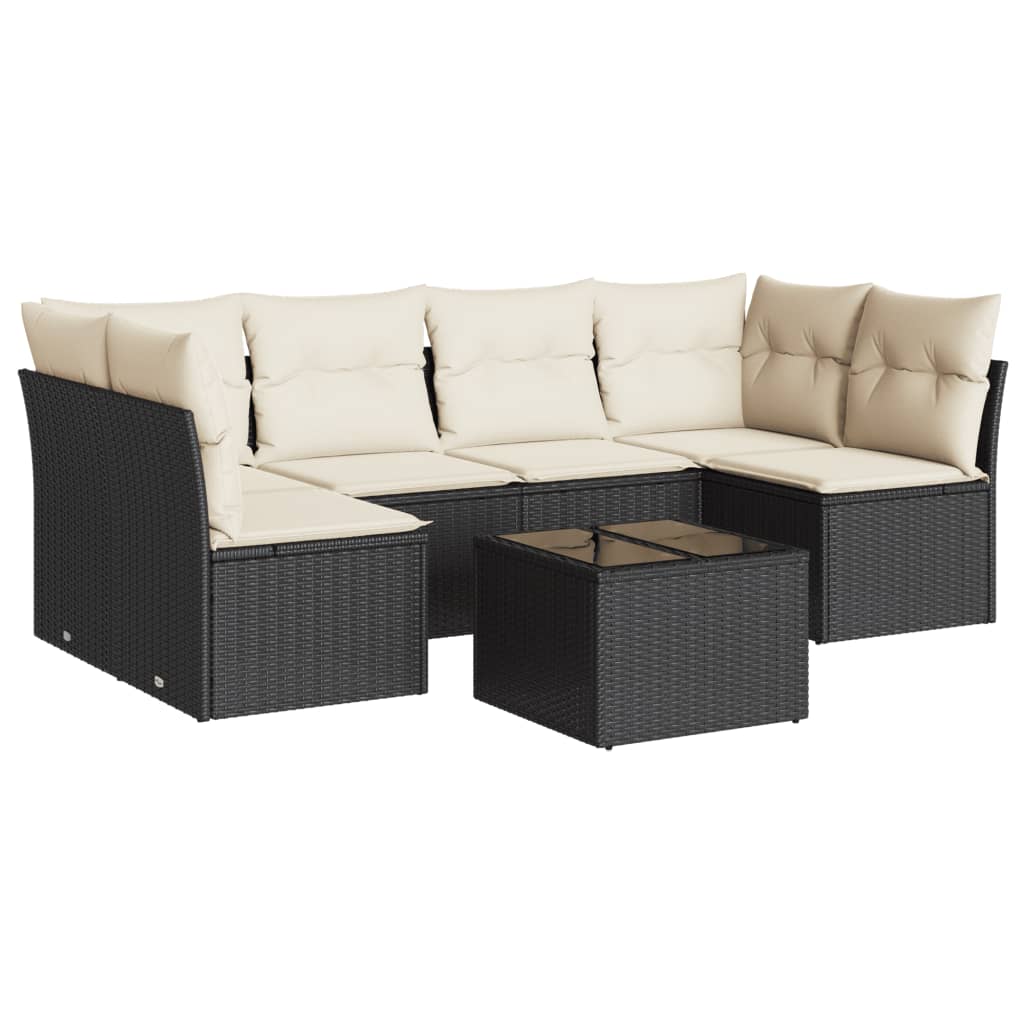 7 részes fekete polyrattan kerti ülőgarnitúra párnával 7 részes fekete polyrattan kerti ülőgarnitúra párnával