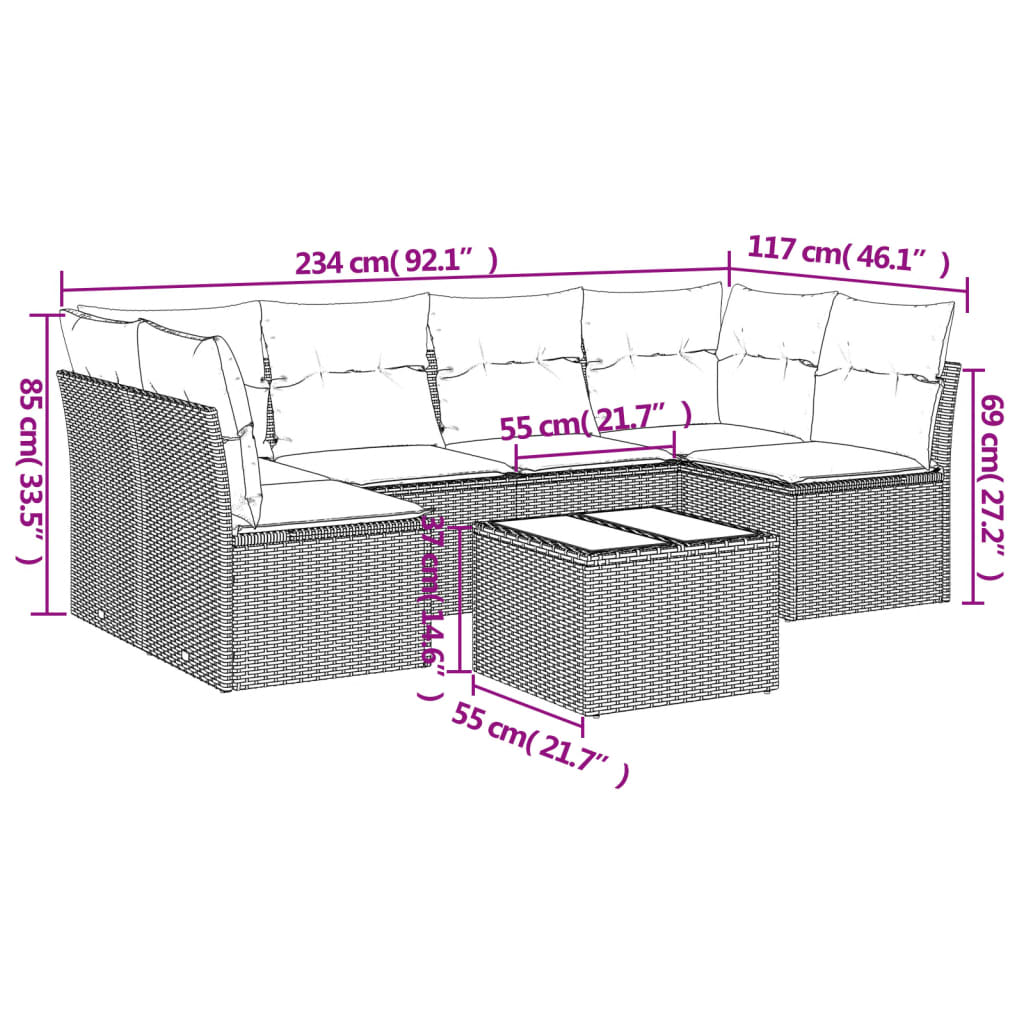 7 részes fekete polyrattan kerti ülőgarnitúra párnával 7 részes fekete polyrattan kerti ülőgarnitúra párnával
