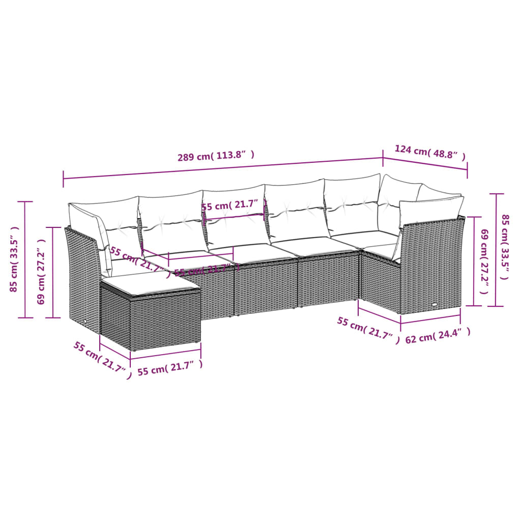 7 részes bézs polyrattan kerti ülőgarnitúra párnákkal 7 részes bézs polyrattan kerti ülőgarnitúra párnákkal
