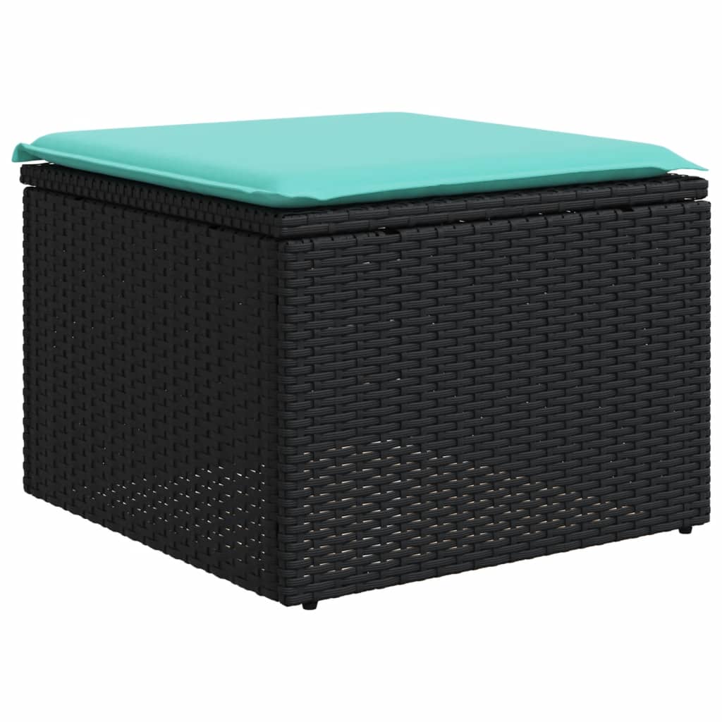 10 db fekete polyrattan kerti kanapégarnitúra párnákkal