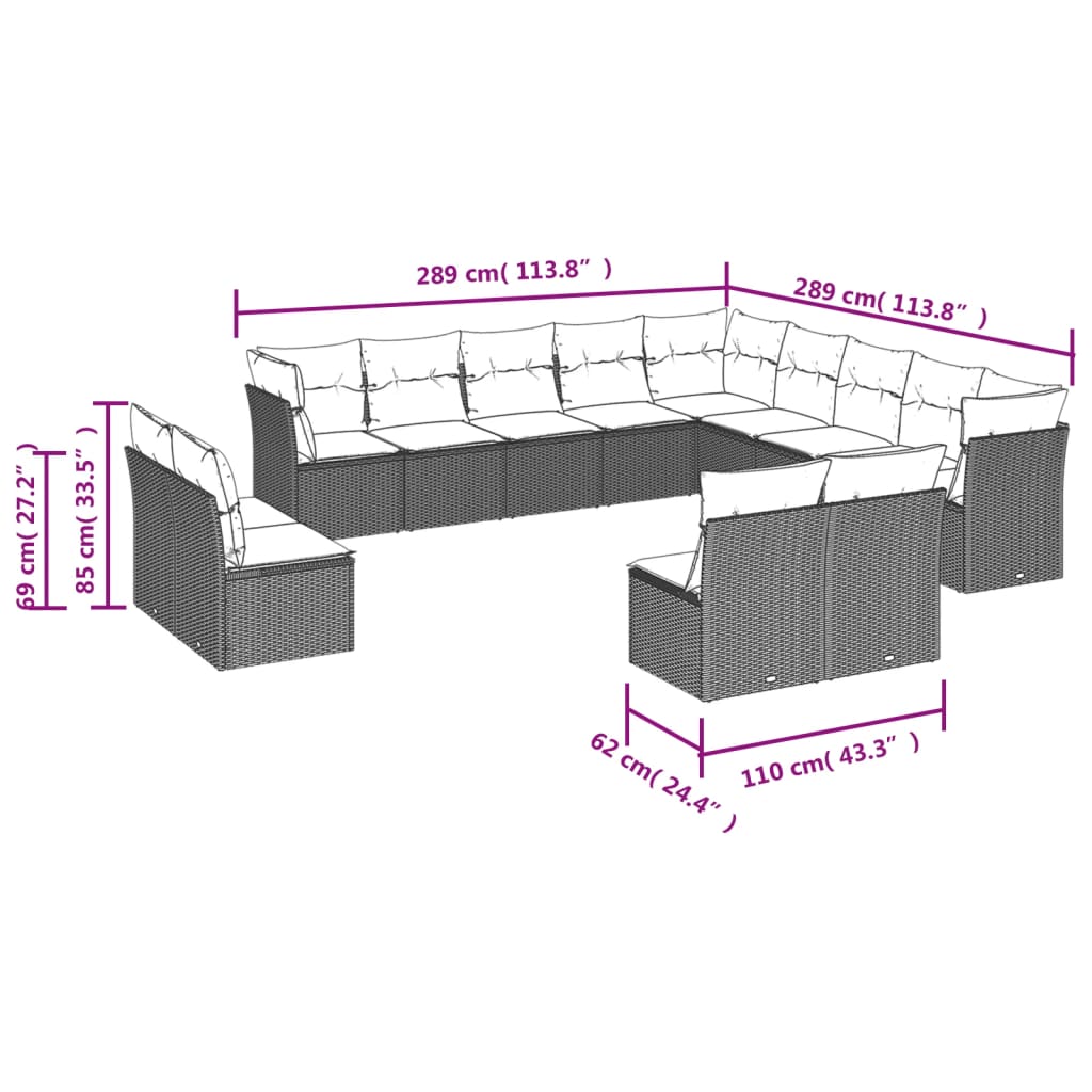 13 részes barna polyrattan kerti ülőgarnitúra párnákkal 13 részes barna polyrattan kerti ülőgarnitúra párnákkal