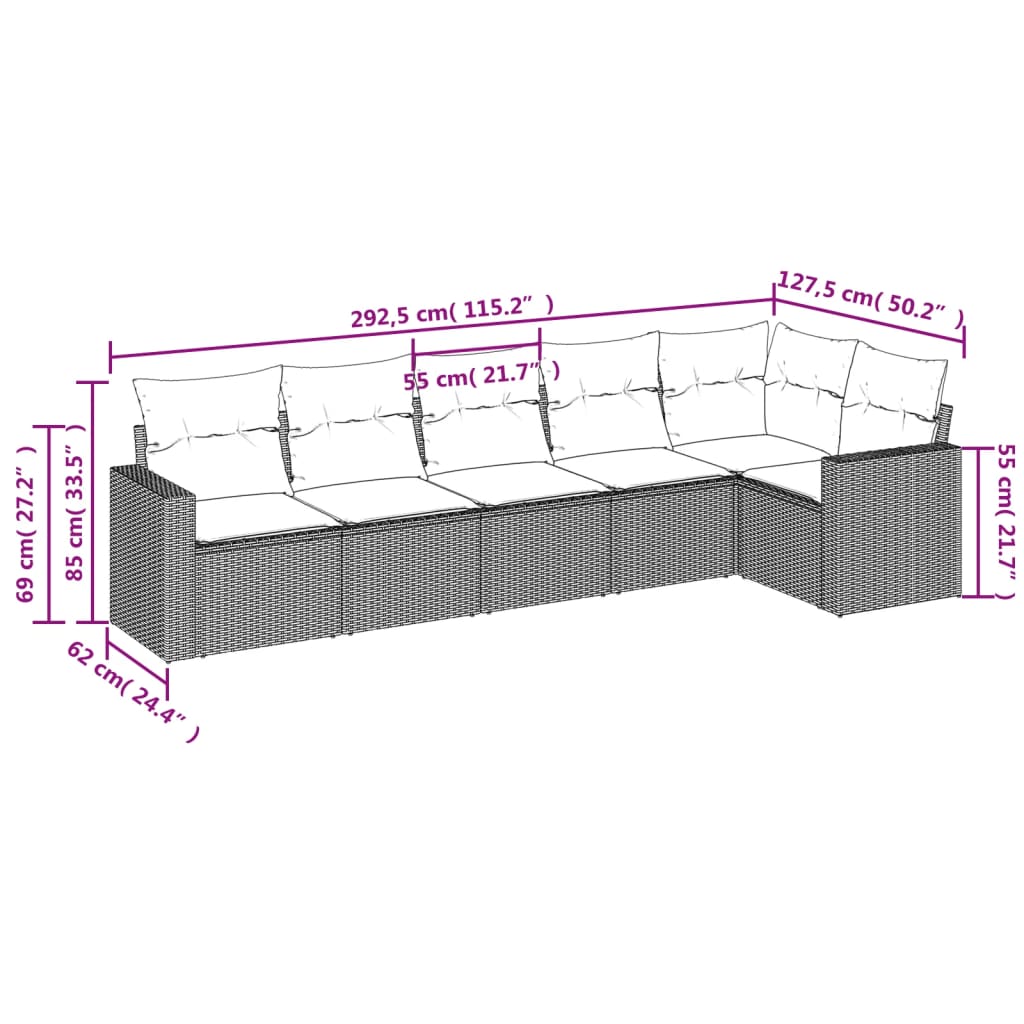6 részes világosszürke polyrattan kerti ülőgarnitúra párnákkal