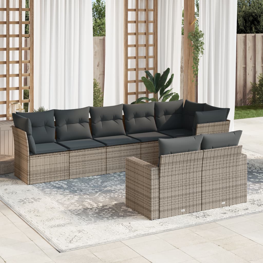 8-részes szürke polyrattan kerti ülőgarnitúra párnákkal