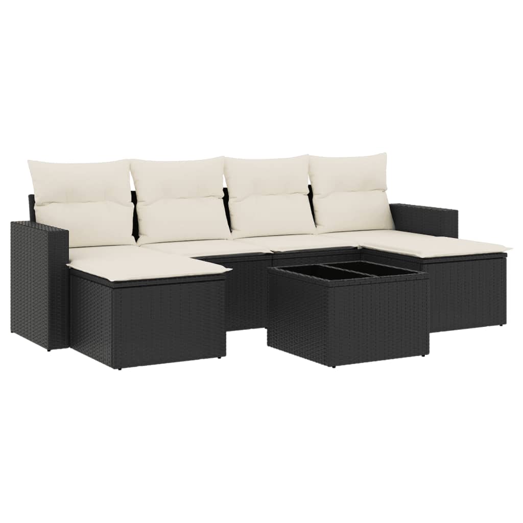 7 részes fekete polyrattan kerti ülőgarnitúra párnával 7 részes fekete polyrattan kerti ülőgarnitúra párnával