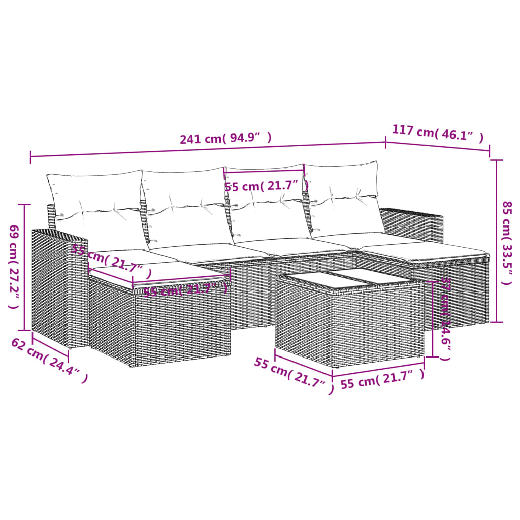 7 részes fekete polyrattan kerti ülőgarnitúra párnával 7 részes fekete polyrattan kerti ülőgarnitúra párnával