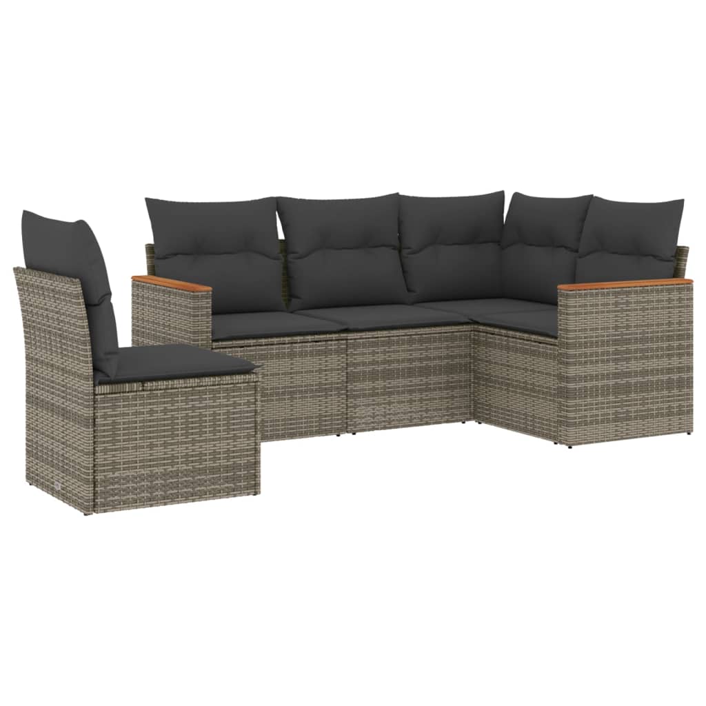 5 részes szürke polyrattan kerti ülőgarnitúra párnákkal
