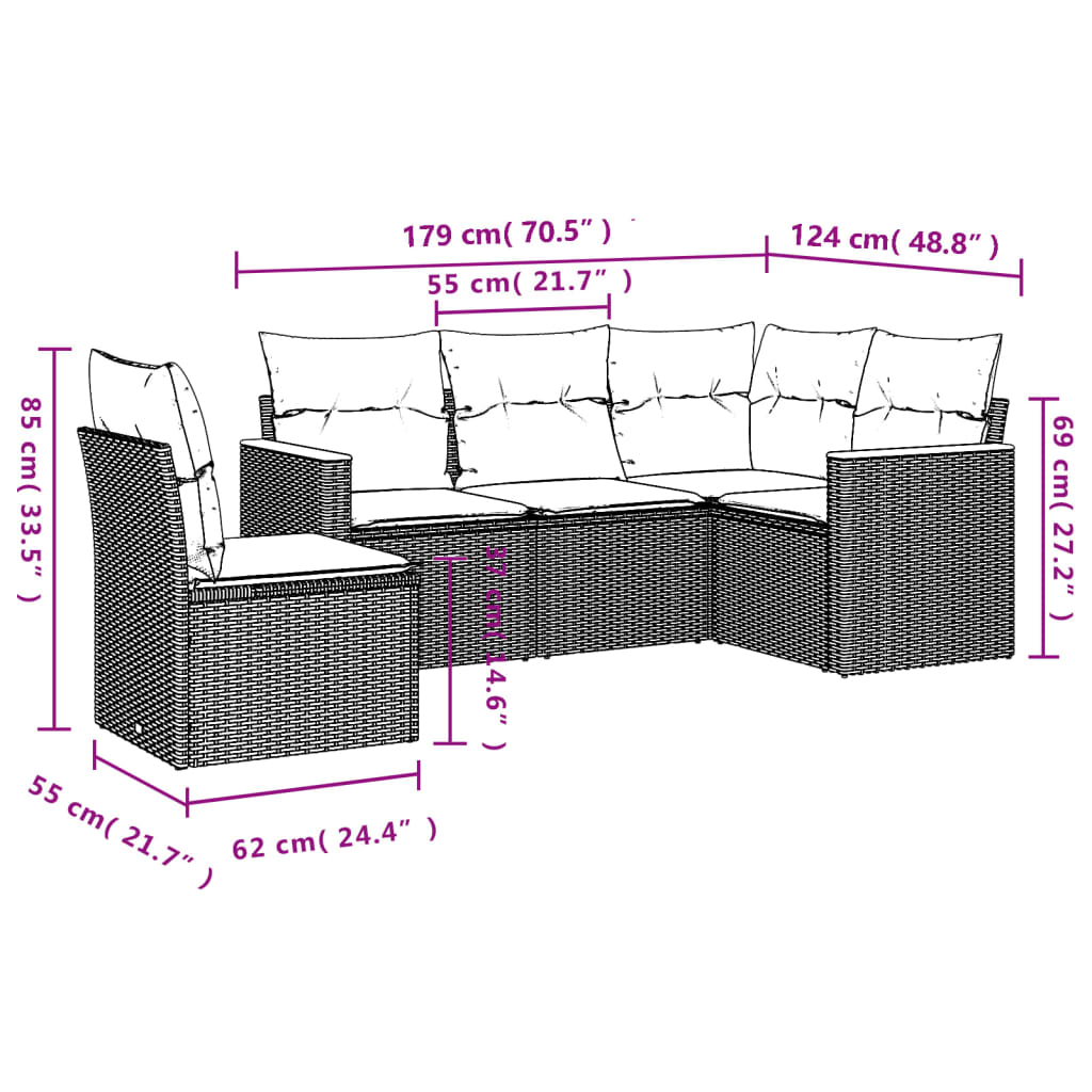 5 részes szürke polyrattan kerti ülőgarnitúra párnákkal