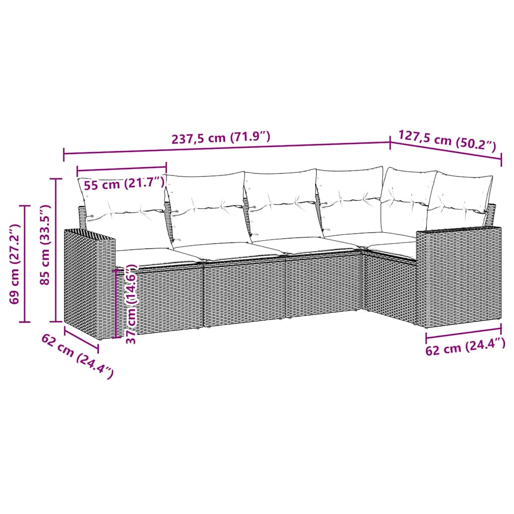 5 részes barna polyrattan kerti ülőgarnitúra párnával