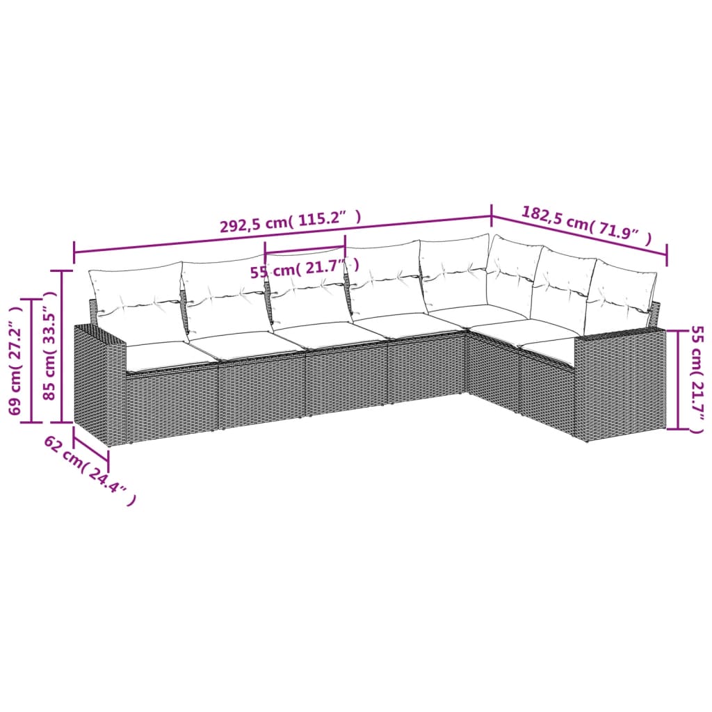 7 részes szürke polyrattan kerti ülőgarnitúra párnákkal