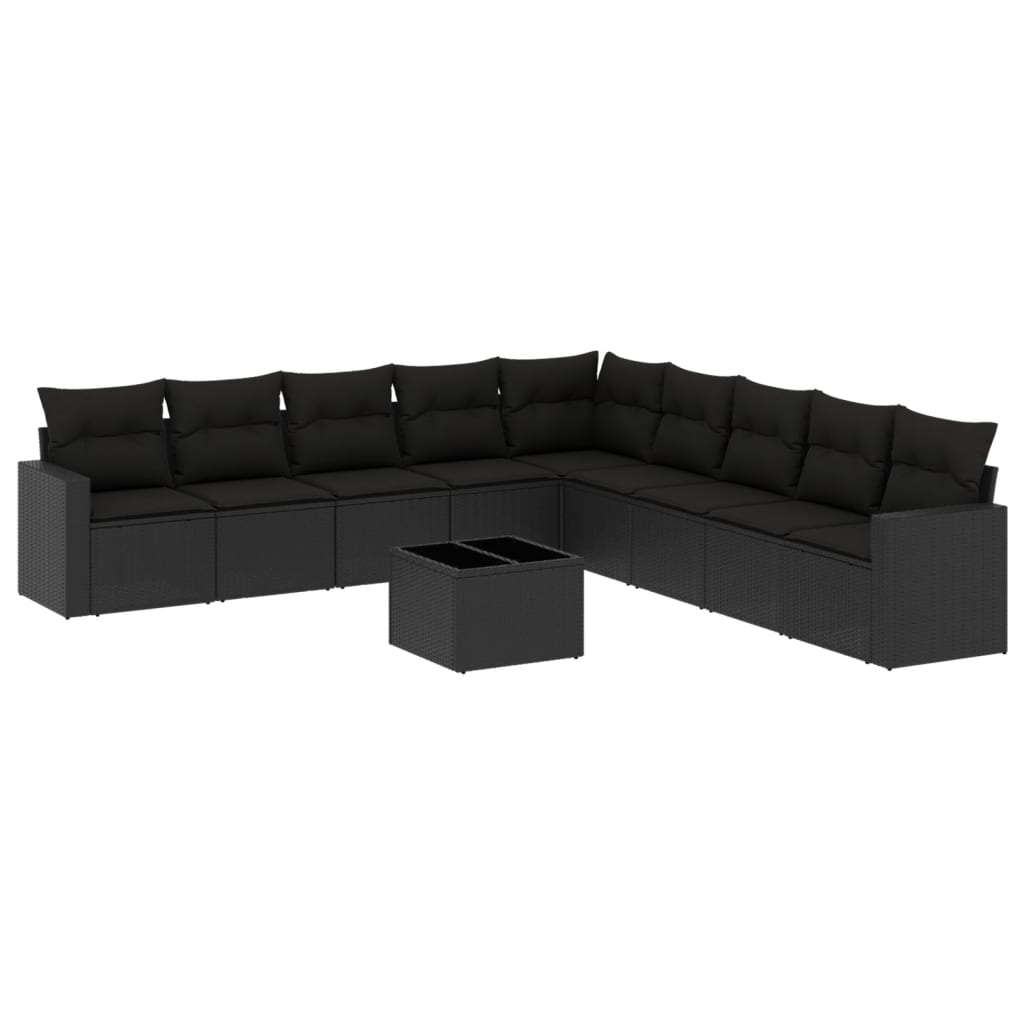 10 részes fekete polyrattan kerti ülőgarnitúra párnákkal 10 részes fekete polyrattan kerti ülőgarnitúra párnákkal