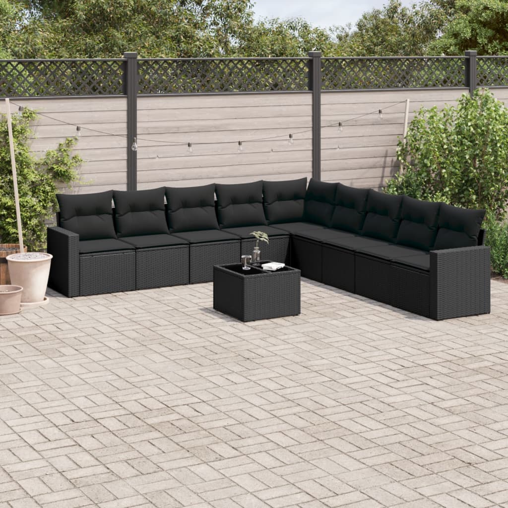 10 részes fekete polyrattan kerti ülőgarnitúra párnákkal 10 részes fekete polyrattan kerti ülőgarnitúra párnákkal