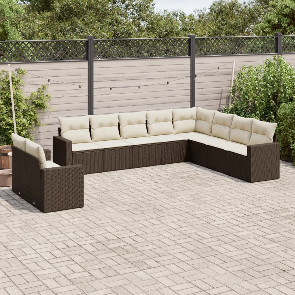10 részes barna polyrattan kerti ülőgarnitúra párnákkal 10 részes barna polyrattan kerti ülőgarnitúra párnákkal
