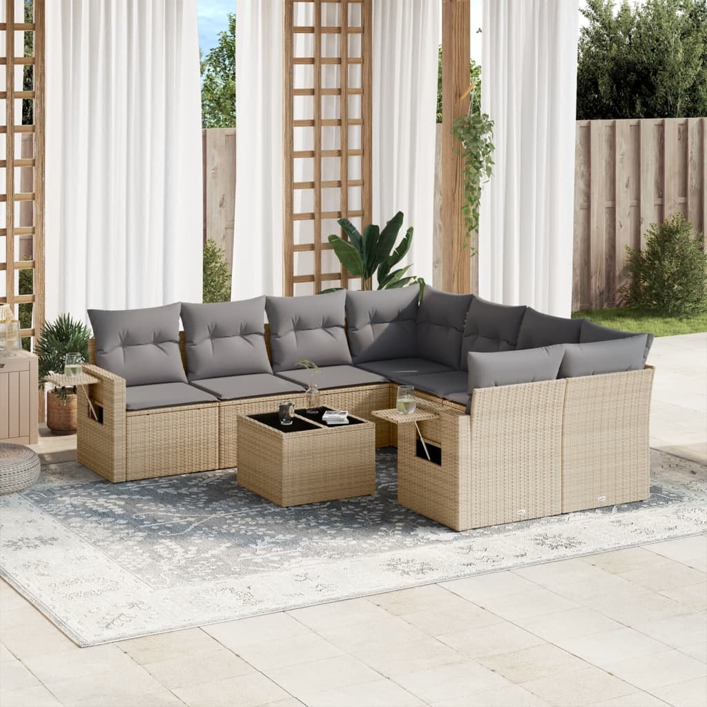 9-részes bézs polyrattan kerti ülőgarnitúra párnákkal 9-részes bézs polyrattan kerti ülőgarnitúra párnákkal