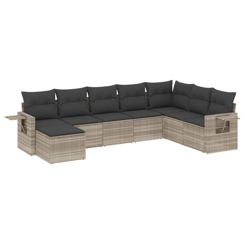 8 részes világosszürke polyrattan kerti ülőgarnitúra párnával 8 részes világosszürke polyrattan kerti ülőgarnitúra párnával
