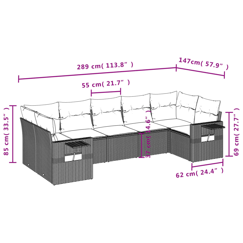 7 részes bézs polyrattan kerti ülőgarnitúra párnákkal 7 részes bézs polyrattan kerti ülőgarnitúra párnákkal