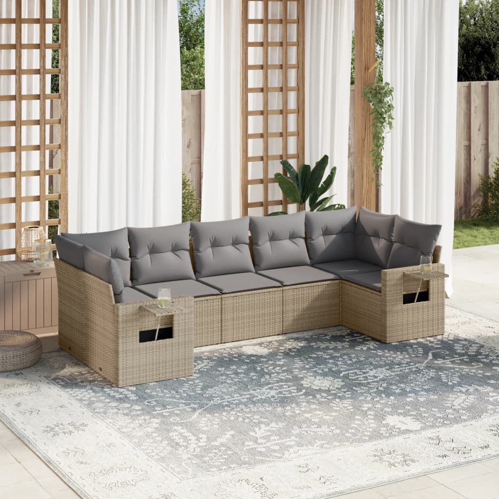 7 részes bézs polyrattan kerti ülőgarnitúra párnákkal 7 részes bézs polyrattan kerti ülőgarnitúra párnákkal