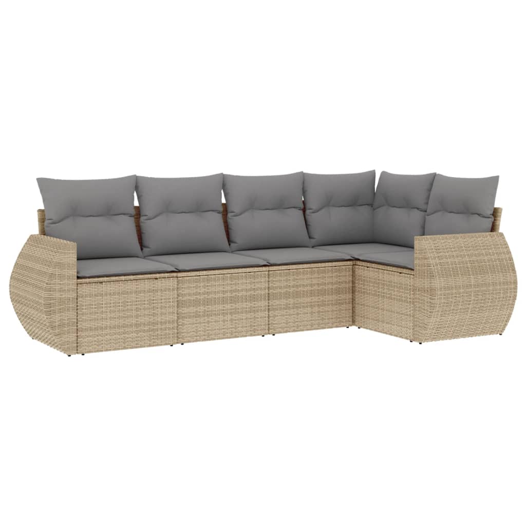 5 részes bézs polyrattan kerti ülőgarnitúra párnákkal 5 részes bézs polyrattan kerti ülőgarnitúra párnákkal