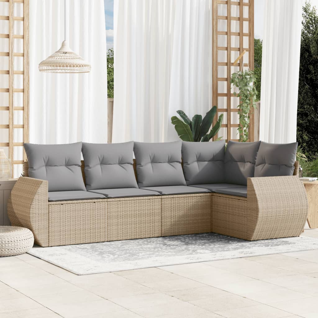 5 részes bézs polyrattan kerti ülőgarnitúra párnákkal 5 részes bézs polyrattan kerti ülőgarnitúra párnákkal