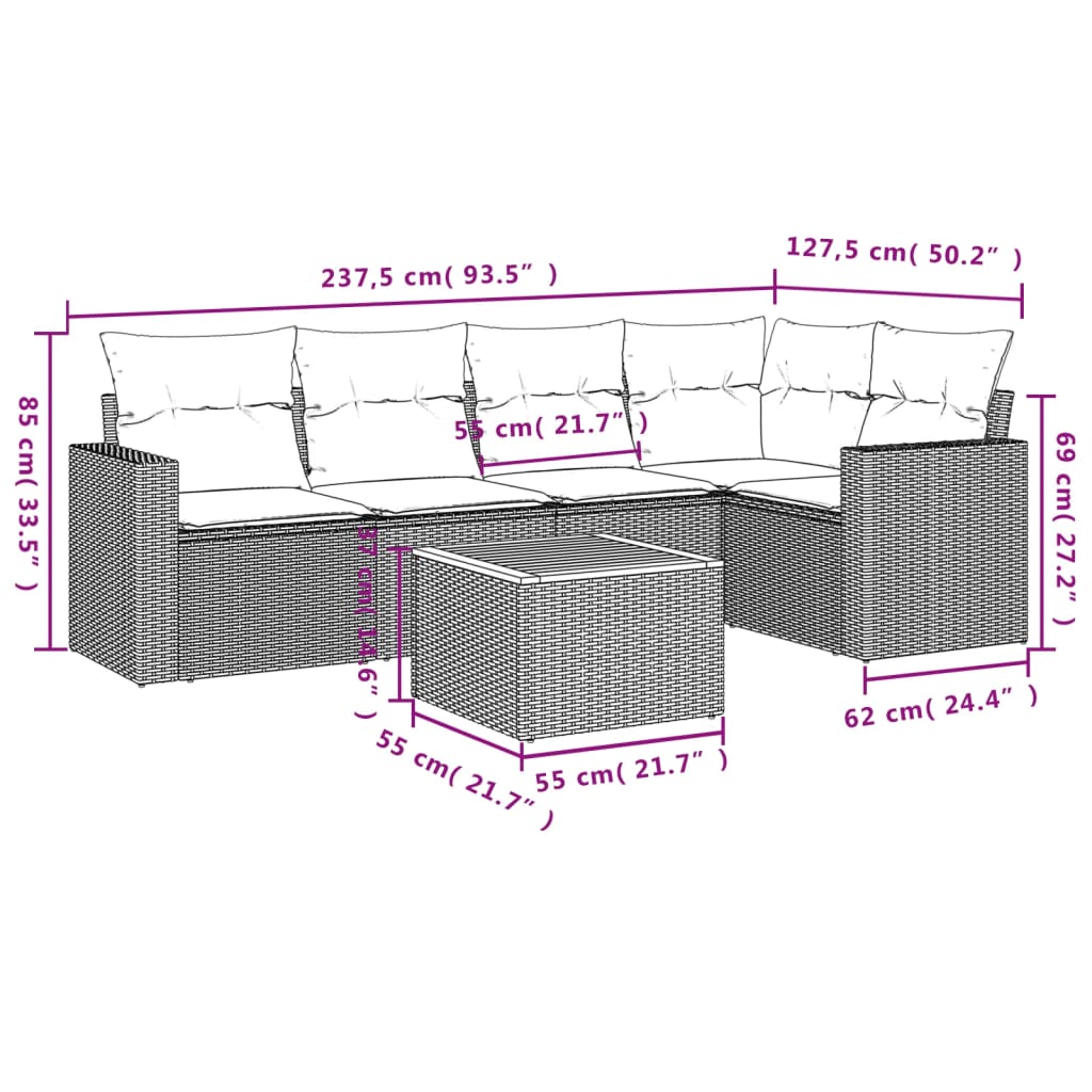 6 részes fekete polyrattan kerti ülőgarnitúra párnákkal 6 részes fekete polyrattan kerti ülőgarnitúra párnákkal