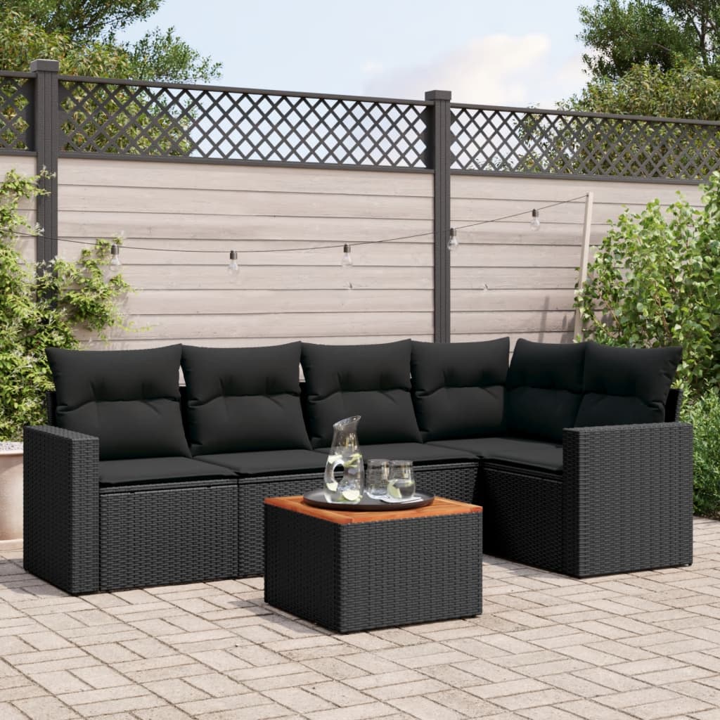 6 részes fekete polyrattan kerti ülőgarnitúra párnákkal 6 részes fekete polyrattan kerti ülőgarnitúra párnákkal