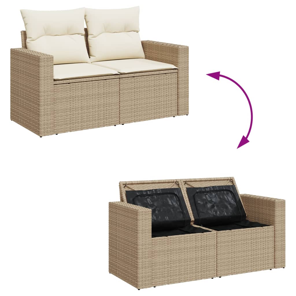 11 részes bézs polyrattan kerti ülőgarnitúra párnákkal