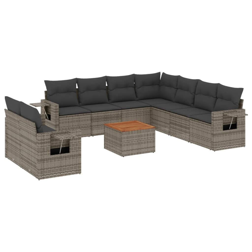 10 részes szürke polyrattan kerti ülőgarnitúra párnákkal