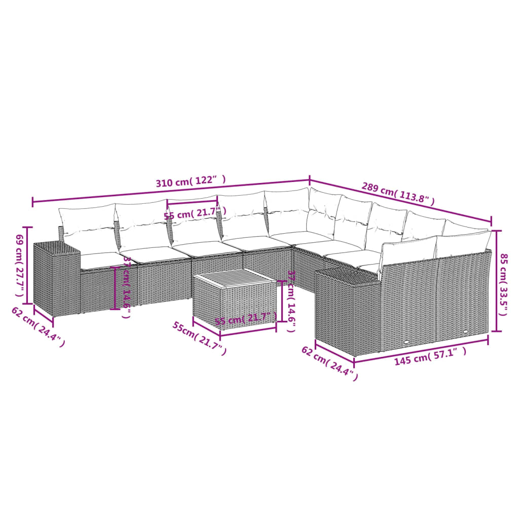 11 részes szürke polyrattan kerti ülőgarnitúra párnákkal 11 részes szürke polyrattan kerti ülőgarnitúra párnákkal