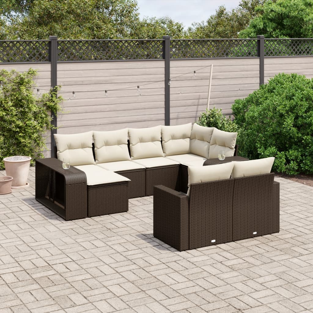 10 részes barna polyrattan kerti ülőgarnitúra párnákkal 10 részes barna polyrattan kerti ülőgarnitúra párnákkal