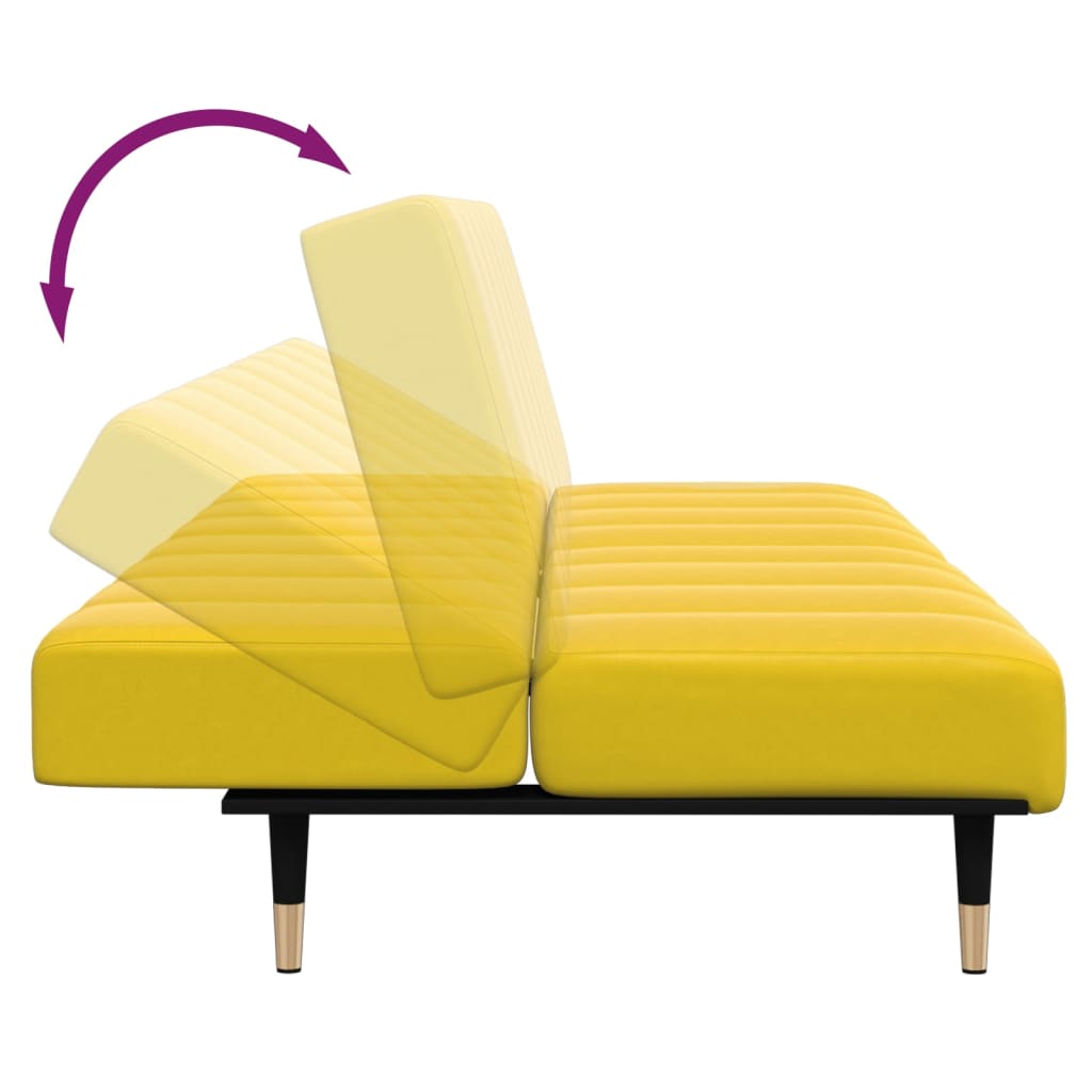 2 személyes sárga bársony kanapéágy lábtartóval