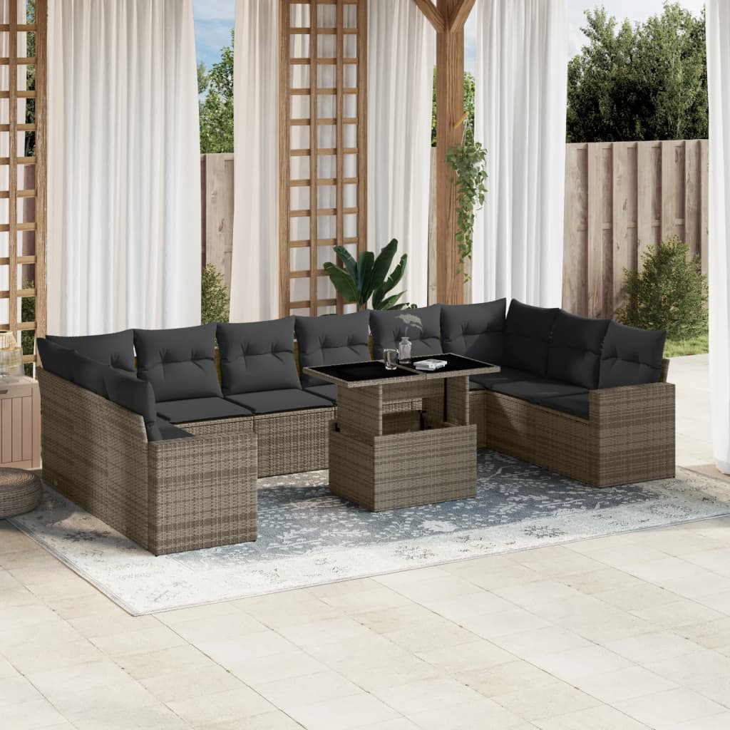 11 részes szürke polyrattan kerti ülőgarnitúra párnákkal 11 részes szürke polyrattan kerti ülőgarnitúra párnákkal