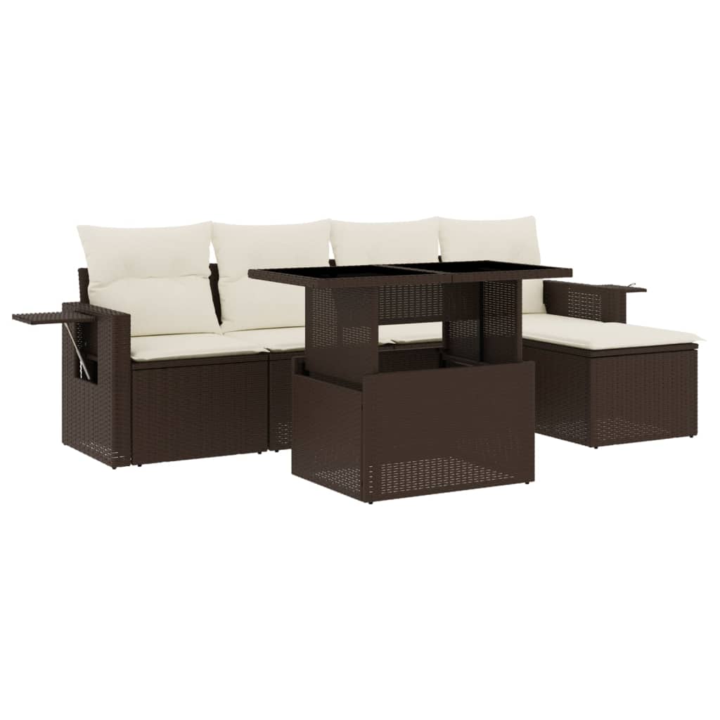 6 részes barna polyrattan kerti ülőgarnitúra párnával 6 részes barna polyrattan kerti ülőgarnitúra párnával
