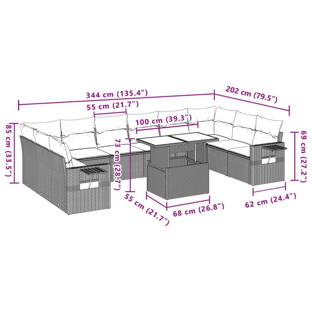 11 részes bézs polyrattan kerti ülőgarnitúra párnákkal 11 részes bézs polyrattan kerti ülőgarnitúra párnákkal