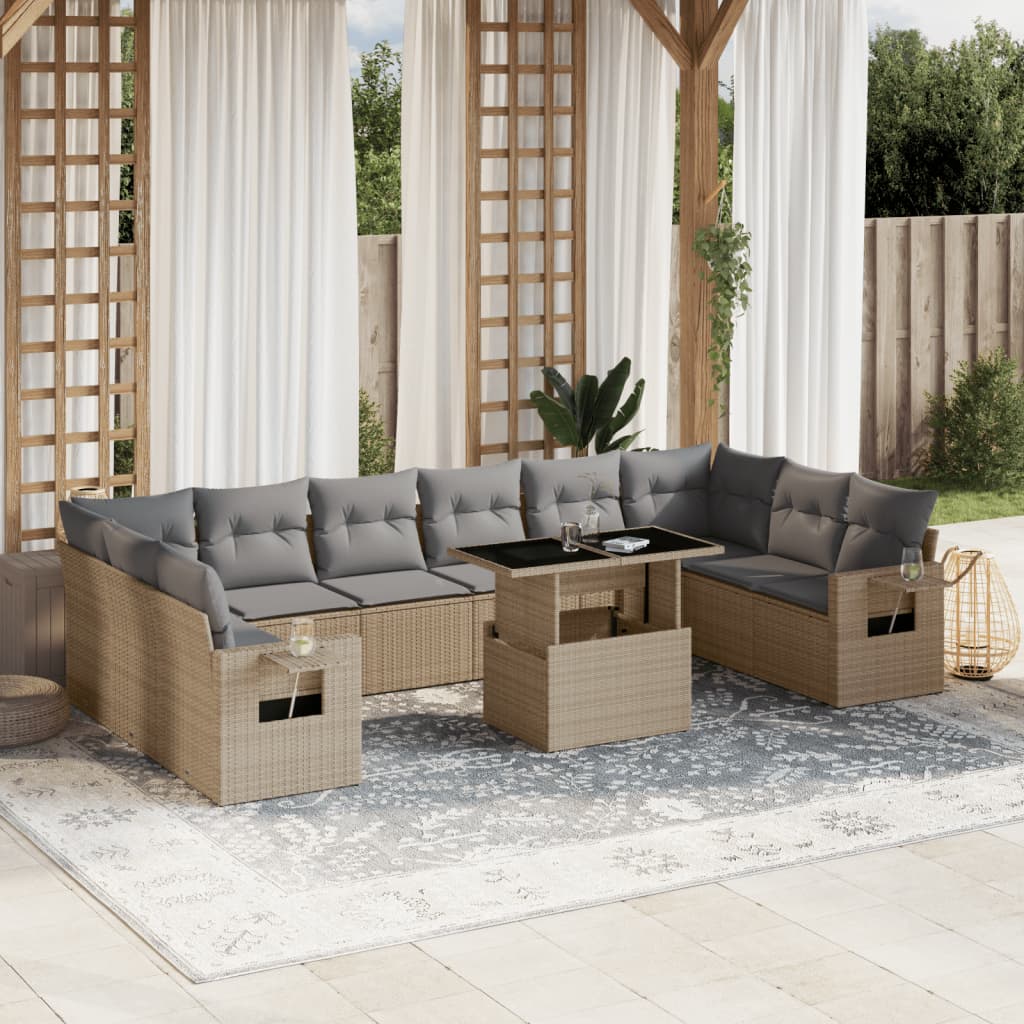 11 részes bézs polyrattan kerti ülőgarnitúra párnákkal 11 részes bézs polyrattan kerti ülőgarnitúra párnákkal